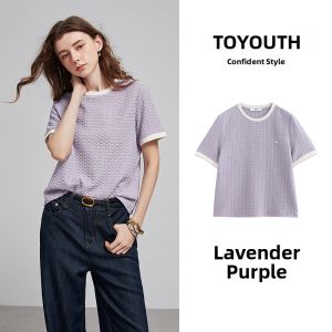 Toyouth | Embossed Texture Bubble Pleat T-Shirt Women Summer New Arrival Round Neck