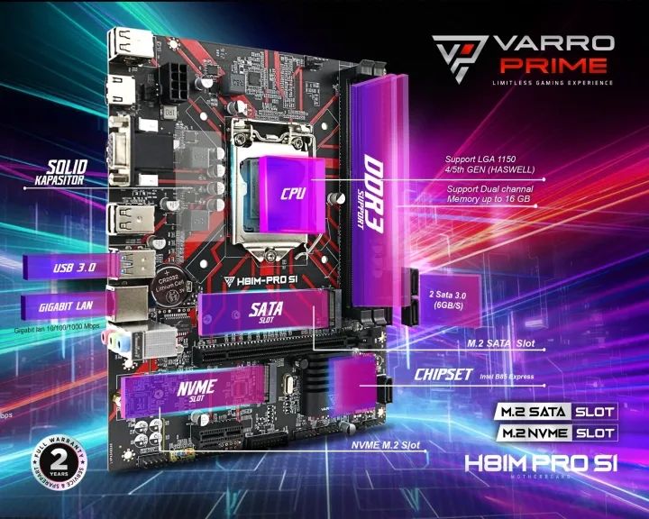 MOTHERBOARD VARRO H81 PRO S1 SOCKET LGA 1150 SUPPORT NVME