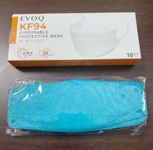 Masker Korea KF94 Premium 4 Ply isi 10 Pcs Disposable Hitam Putih Ear Loop - EVOQ BOX 10 Toska