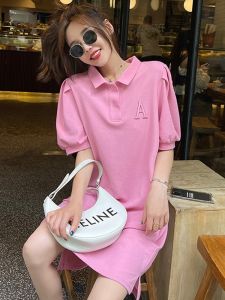 Embroidered Bubble Sleeve T-shirt Dress