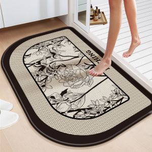 VIKAMA Ins Vintage Small Floral Diatomaceous Earth Bath Mat Quick Dry Non Slip Super Absorbent Mat for Shower Toilet Floor Decor