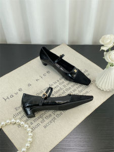 Black Versatile Mary Jane Shoes Womens Spring 2025 Square Head Low Heel Faux Leather Strap Metal Buckle Fashionable Flat Shoes