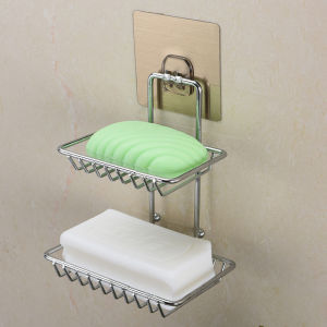 Stainless Steel Soap Box Punch-Free Soap Holder Bathroom Creative Wall-Mounted Double-Layer Draining Rack