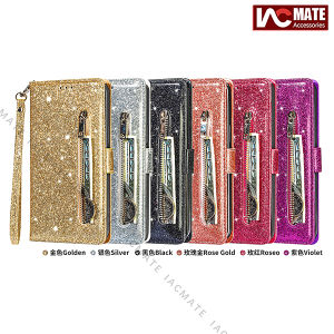 Ốp Dạng Ví Cho iPhone 14Pro Max 14 Plus 13Pro Max 13 12ProMax 12 11 XR X Max Ốp Điện Thoại Bảo Vệ Dây Đeo Cổ Tay Bằng Da Có Khóa Kéo Lấp Lánh Sang Trọng