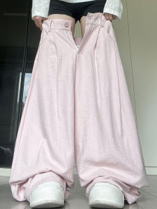 Quần Ống Rộng Cạp Cao Phong Cách Công Sở Màu Hồng Dopamine Cho Nữ Mùa Thu Mỏng Quần Dài Ống Rộng Quần Dài Thường Ngày