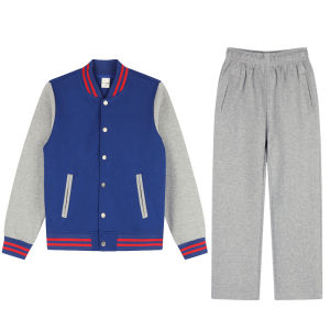 ชุดกีฬาเบสบอลสีฟ้าอ่อนสำหรับเด็ก ชุดนักเรียนประถมศึกษา แจ็คเก็ตกีฬาฤดูใบไม้ผลิและฤดูใบไม้ร่วงสำหรับเด็กชายและเด็กหญิง