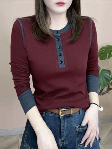 เสื้อยืดคอกลมแขนยาวผ้าฟองน้ำสองด้านระดับไฮเอนด์ ทรงเข้ารูป แฟชั่นฤดูใบไม้ร่วง 2024 เสื้อชั้นในสุดเก๋ไก๋