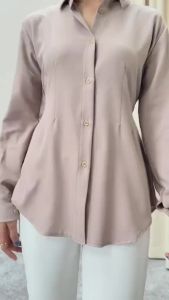 Elsira Kemeja Wanita Top Atasan Blouse Kerja Kantoran Kuliah Kekinian Polos Lengan Panjang Cewek