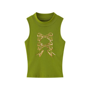 Shining Sequin Bow Sleeveless Vest Summer