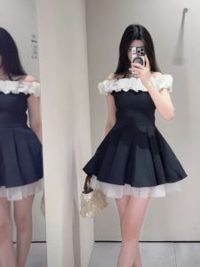 CHANGTONG | One Shoulder Waist Cinched Puff Mini Dress