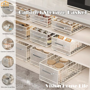 Vision Under Sink Organizer Multipurpose Slide-Out Storage Container with Handle Kitchen Organization and Storage Cabinet Organizer Shelves Drawer Storage Sliding Mesh Cabinet Basket