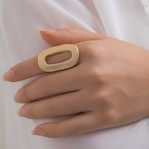 Exaggerated Big Hollow Out Geometric Oval Rings for Women Creative Adjustable Finger Matte Rings Fashion Statement Jewelry Girls