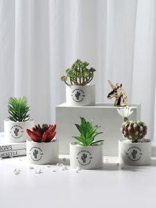 YILAN | Creative Artificial Green Plant Nordic Style Living Room Desktop Decoration Small Pot Plantify Green Faux Flower Succulent