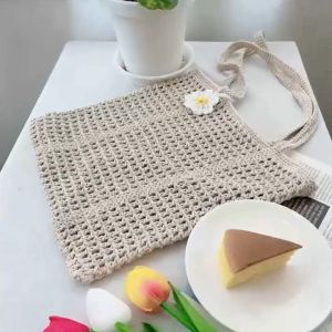 Ship from KL Premium Handmade Knitting Cotton Yarn Bag Braided Rope Tote Bag with Daisy