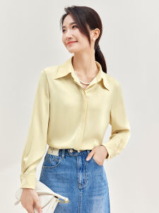 Fashionable Shirt Collar Chiffon Top Casual Pearl Chain Layered Pure Color Slimming Pure Color Shirt OL Style Long Sleeve