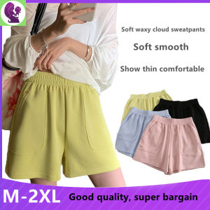 Ready Stock Sports Shorts Women Cotton Thin Casual Loose High Waist Pocket Wide Leg Shorts Home Wear Three Points Pants Ladies Plus Size Solid Color Outdoors Sports Shorts