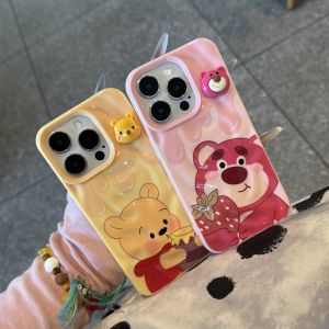 Ốp Lưng iPhone Silicon Hình Chú Gấu Dâu Tây Winnie Dễ Thương Cho iPhone 15 pro Max 16 pro Max 16 pro Dành Cho Nữ 14 pro Dành Cho Nam