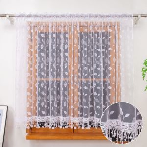 1PC Leaf Embroidered Sheer Curtain Lace Tassel Fringe Trim Light Filtering Drape For Living Room Sweet Housewarming Gift