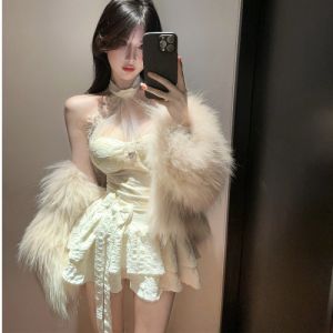 GUZILIAN | Slim Fit Tank Top And Skirt Set With Diamond Buckle Pure Desire Korean Style Commute High Waist Cake Skirt For Young Women