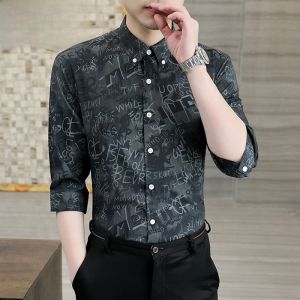 HENGYUANXIANG | Hengyuanxiang New Print Ice Silk Mens Short Sleeve Shirt Thin Summer Fashionable Seven Sleeve Lightweight Fashionable Shirt