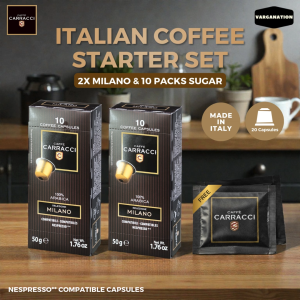 Carracci Italian Coffee Starter Set – 2 Boxes Milano Coffee Capsules + 10 Packs Brown Sugar - Varganation