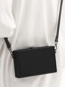 Mens Casual Crossbody Bag Simple Box Shape Single Shoulder Backpack for Commuting And Leisure Small Size Polyester Lining