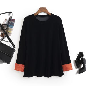 New Chinese Style Womens Velvet T-Shirt Spring 2025 Seasonal Contrast Color Embroidery Sleeve Upgraded National Trend Base Shirt Top