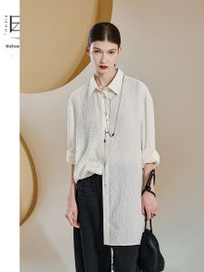 Unique Lazy Style White Checked Long Shirt