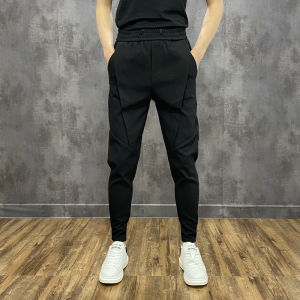 กางเกงลำลองชายทรงสลิมฟิต กางเกงขายาวทรงเก้าส่วน ทรงทำงาน แฟชั่น ยืดหยุ่น สปอร์ต กางเกงวอร์ม ผ้าโพลีเอสเตอร์ ทรงตรง ทรงสลิมฟิต