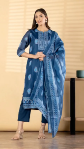 DEBAYU Readiprint Kota Doria Kurti with Lining with Palazzo and Dupatta Set Size M to 3XL Malaysia