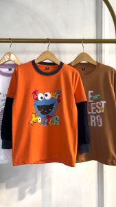 Kaos Anak Laki-Laki & Perempuan 1-12 Tahun Lengan Panjang Sambung Rib