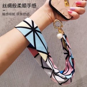 Wide Silk Scarf Mobile Phone Lanyard Neck Hanging Pendant Detachable Ring Keychain Anti-Loss Rope Fashionable Digital Accessory