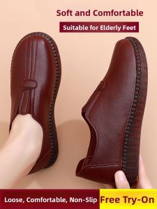 SHIPAILUO | Spring New Comfortable Flat Bottom Mom Shoes Anti-slip Soft Sole Womens Slippers Leather Shoes For Middle-Aged And Elderly