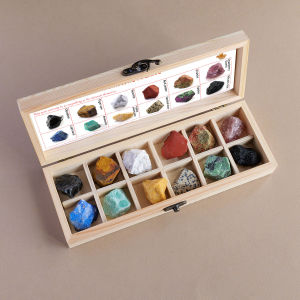 12pcs/box Natural Amethyst Quartz Crystal Raw Stone Wooden Box Gift Set Home Decor Collection