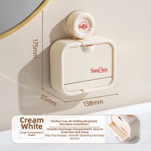 HALEXIONG | Suction Cup Wall-mounted Soap Holder with Lid