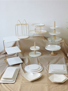 Gold Wedding Cake Stand Set Afternoon Tea Dessert Display Plate Birthday Cake Stand Ornament European Style Ceramic Wedding Decoration