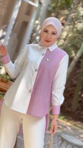 Rona Lux Stripes Shirt by Mdly Baju Atasan Wanita Kemeja Lengan panjang Wanita