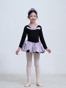 daydance | Girls Kids Ballet Dress Long Sleeve Dance Tutu Dress Bowknot Birthday Princess Dress Ballet Leotard with Organza Skirt