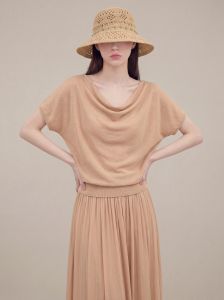 GULILI | Milk Tea Color Dangling Collar Short Sleeve Summer Set