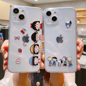 Cute Snoopy Phone Case Transparent Full Cover Silicone Protective Shell for  13/14 15/16/17 pro Max 12/11 XR XS Max