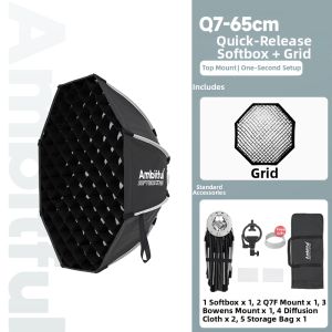 AMBITFUL | Fast-Assembly Softbox Grid Deep Throw Easy-to-Detach Octagonal Bar Mount Photography Light Diffuser