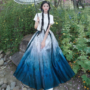 Graduated Color Hanfu Womens Adult Daily Wear Small Size Summer New Chinese Style Book Wind Set Ruffle Sleeveless Dress
