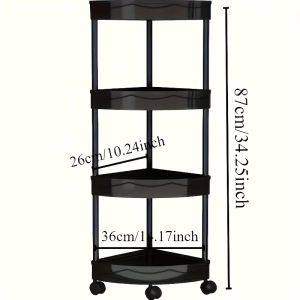 1 Pcs 4 Tier Foldable Corner Shelf Storage Rack Space Saver Organizer Shelves with Wheels for Bathroom Kitchen Living Room Home