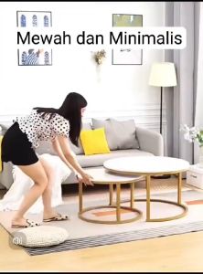 Meja Kopi Bulat Meja kopi Minimalis Meja Tamu  Meja Kopi Meniru Garis Marmer Meja Tamu 2-In-1