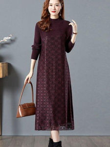 ชุดเดรสยาวปานกลางสไตล์จีนใหม่ ชุดสเวตเตอร์หนาสำหรับผู้หญิง ดีไซน์เก๋ไก๋ ฤดูใบไม้ร่วง/ฤดูหนาว เสื้อผ้าทำงาน ชุดเดรสยาวปานกลาง