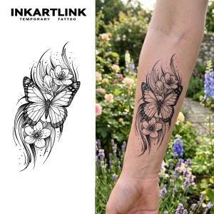 INKARTLINK Butterfly Blossom Juice Tattoo Patch Waterproof Continuous Color Rendering for 1-2 Week Essential for Trendy People