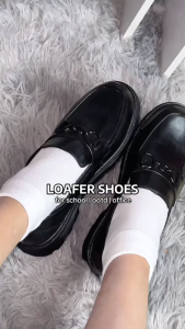 Womens Korean Style Fashion Shoes 3CM Heightening Non-slip Rubber Sole Black Slipon Creeper for Students & Office Professionals 0110523