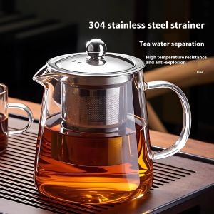 GIANXI Flower Teapot Open Flame Heating Glass Teapot Filter Tea Cup High Temperature Coffee Pot Coffee Cup Home Tea Set