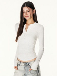 offsoul | Original American Retro Spice Girl Henley Neck Slim Long Sleeve T-Shirt