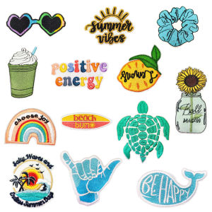 Summer Style Iron on Embroidery Patch Cartoon Coke Computer Stitched Finger Coconut Tree Patch Work DIY Sewing Accessories